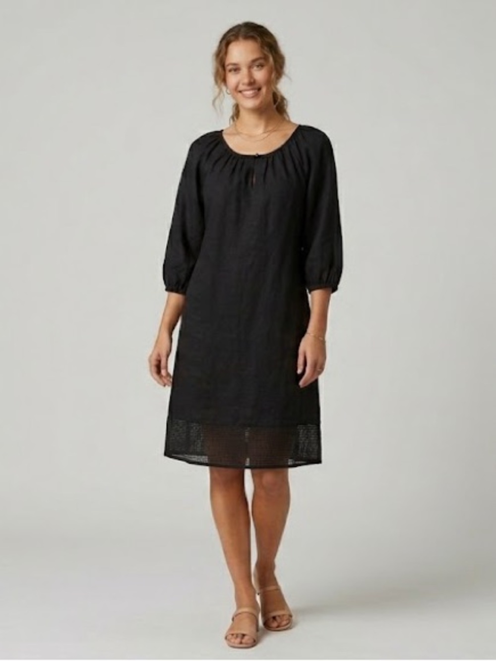 Massimo Black Midi Dress with Three-Quarter Sleeves